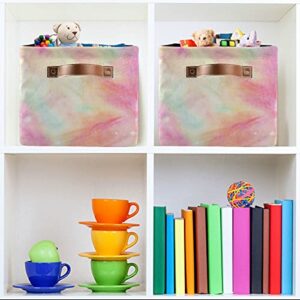 ODAWA Colourful Tie Dye Large Collapsible Cube Storage Bins - Folding Toy Canvas Storage Baskets for Closet, Cubby Decorative Organizers Box Set of 2