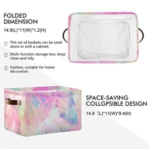 ODAWA Colourful Tie Dye Large Collapsible Cube Storage Bins - Folding Toy Canvas Storage Baskets for Closet, Cubby Decorative Organizers Box Set of 2