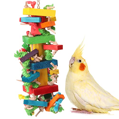 GATMAHE Chewing Toys for Small Bird Canaries, Parrotlets, Parakeets, Budgies, Cockatiels, Conures, Finches Wooden Block Toys for Climbing, Chewing, Unraveling and Preening (Size-S)