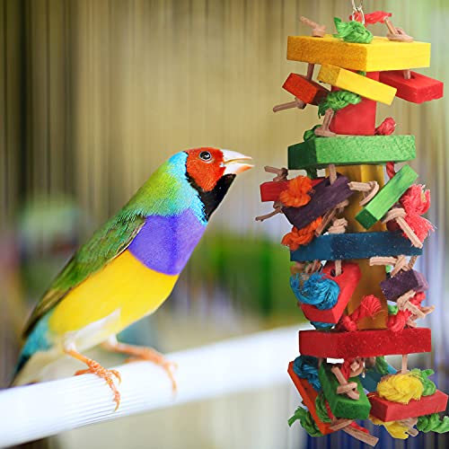 GATMAHE Chewing Toys for Small Bird Canaries, Parrotlets, Parakeets, Budgies, Cockatiels, Conures, Finches Wooden Block Toys for Climbing, Chewing, Unraveling and Preening (Size-S)