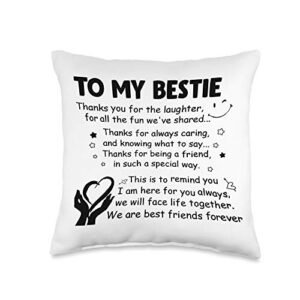 to my bestie by merch to my bestie thank you for the laughter throw pillow, 16x16, multicolor
