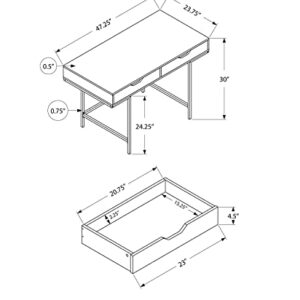 Monarch Specialties 7555 Computer Desk, Home Office, Laptop, Storage Drawers, 48" L, Work, Metal, Laminate, Brown, Contemporary, Modern Desk-48, 47.25"L x 23.75"W x 30"H, Dark Taupe Wood-Look/Black