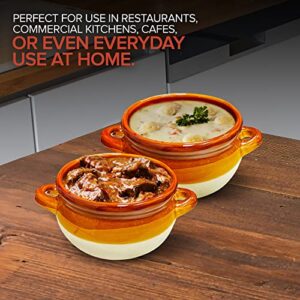 Stock Your Home 16 oz French Onion Soup Crock (4 Pack) - Two Tone Brown & Ivory Porcelain Soup Bowls with Handles -Microwave and Dishwasher Safe Crocks