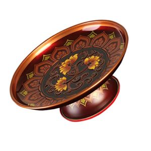 pretyzoom buddhist plate offering bowls fruit tray food dessert snack blessing fruit tray tinplate bowl for altar use rituals incense smudging decoration (dark red)