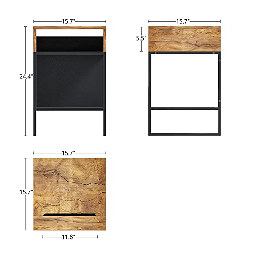 CubiCubi Side Table with Storage Compartment, Small End Table, Rustic File Cabinet, Cable Management, Nightstand Living Room Bedroom, Fir Brown