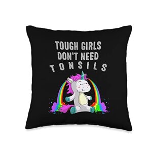 cool magical horse lover get well recovery designs cute tonsils removal gift unicorn girl tonsillectomy surgery throw pillow, 16x16, multicolor