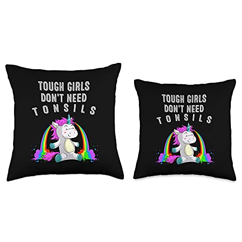 Cool Magical Horse Lover Get Well Recovery Designs Cute Tonsils Removal Gift Unicorn Girl Tonsillectomy Surgery Throw Pillow, 16x16, Multicolor