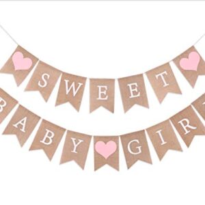 Sweet Baby Girl Burlap Banner - Sweet Baby Boy Shower Decorations, Rustic Baby Shower Decorations, Photo Decoration Props (Sweet Baby Girl Pink)