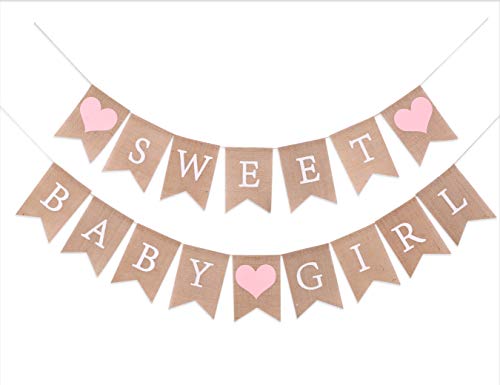 Sweet Baby Girl Burlap Banner - Sweet Baby Boy Shower Decorations, Rustic Baby Shower Decorations, Photo Decoration Props (Sweet Baby Girl Pink)