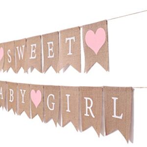 Sweet Baby Girl Burlap Banner - Sweet Baby Boy Shower Decorations, Rustic Baby Shower Decorations, Photo Decoration Props (Sweet Baby Girl Pink)