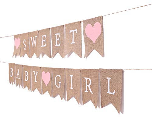 Sweet Baby Girl Burlap Banner - Sweet Baby Boy Shower Decorations, Rustic Baby Shower Decorations, Photo Decoration Props (Sweet Baby Girl Pink)