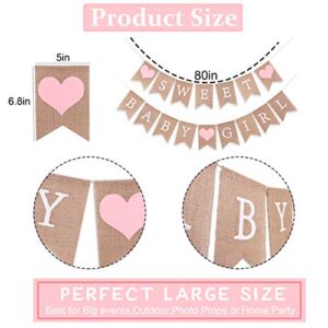 Sweet Baby Girl Burlap Banner - Sweet Baby Boy Shower Decorations, Rustic Baby Shower Decorations, Photo Decoration Props (Sweet Baby Girl Pink)