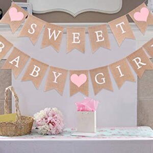 Sweet Baby Girl Burlap Banner - Sweet Baby Boy Shower Decorations, Rustic Baby Shower Decorations, Photo Decoration Props (Sweet Baby Girl Pink)