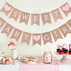 Sweet Baby Girl Burlap Banner - Sweet Baby Boy Shower Decorations, Rustic Baby Shower Decorations, Photo Decoration Props (Sweet Baby Girl Pink)