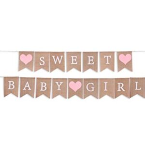 Sweet Baby Girl Burlap Banner - Sweet Baby Boy Shower Decorations, Rustic Baby Shower Decorations, Photo Decoration Props (Sweet Baby Girl Pink)