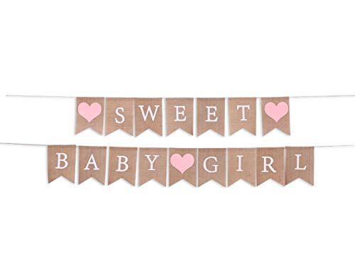 Sweet Baby Girl Burlap Banner - Sweet Baby Boy Shower Decorations, Rustic Baby Shower Decorations, Photo Decoration Props (Sweet Baby Girl Pink)