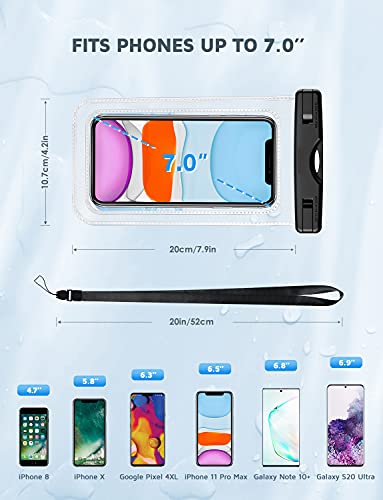 Waterproof Phone Pouch, 2 Pack Waterproof Case Underwater Cellphone Dry Bag, Compatible with iPhone13 12 Pro Max SE 11 Pro Max XS XR 8 7 Galaxy S20 S10 Google up to 7.0", with Lanyard for Swim Travel