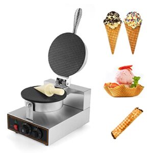 ironwalls commercial waffle cone maker, 1200w 110v stainless steel electric ice cream cone maker machine with 8.3” non-stick baking tray, temperature & time control for restaurant, coffee shop