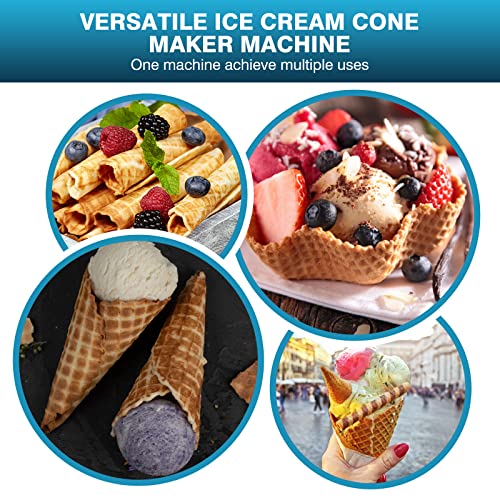 IRONWALLS Commercial Waffle Cone Maker, 1200W 110V Stainless Steel Electric Ice Cream Cone Maker Machine with 8.3” Non-stick Baking Tray, Temperature & Time Control for Restaurant, Coffee Shop