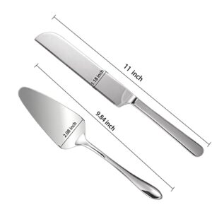 KSENDALO Elegant Wedding Cake Knife Server Set Stainless Steel Pie Cutter Utensils Wedding Party Celebration Home Use Cake Cutting Set( Silver)