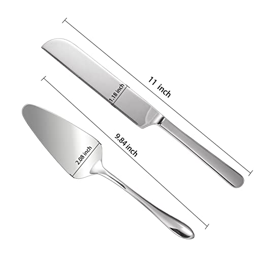 KSENDALO Elegant Wedding Cake Knife Server Set Stainless Steel Pie Cutter Utensils Wedding Party Celebration Home Use Cake Cutting Set( Silver)