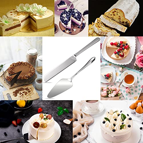 KSENDALO Elegant Wedding Cake Knife Server Set Stainless Steel Pie Cutter Utensils Wedding Party Celebration Home Use Cake Cutting Set( Silver)