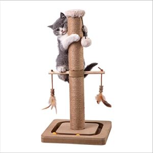 mecool cat scratching post tall kitten posts tree premium scratcher natural jute ropes with tracking interactive toys heavy base cat scratch deterrent for indoor cats (beige) (medium-23)