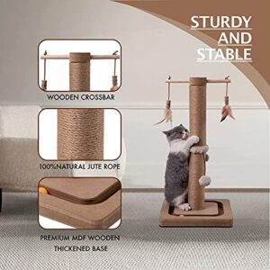 MECOOL Cat Scratching Post Tall Kitten Posts Tree Premium Scratcher Natural Jute Ropes with Tracking Interactive Toys Heavy Base Cat Scratch Deterrent for Indoor Cats (Beige) (Medium-23)