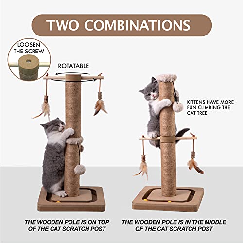 MECOOL Cat Scratching Post Tall Kitten Posts Tree Premium Scratcher Natural Jute Ropes with Tracking Interactive Toys Heavy Base Cat Scratch Deterrent for Indoor Cats (Beige) (Medium-23)