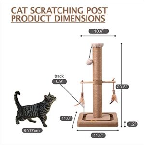 MECOOL Cat Scratching Post Tall Kitten Posts Tree Premium Scratcher Natural Jute Ropes with Tracking Interactive Toys Heavy Base Cat Scratch Deterrent for Indoor Cats (Beige) (Medium-23)