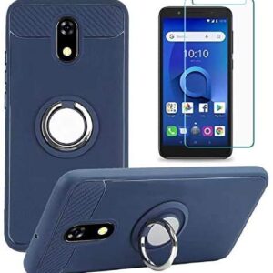 BLU View 2 Phone Case with Tempered Glass Screen Protector, Rotating Ring [Magnetic Car Mount] [Kickstand] Holder Soft TPU Protection Cover Case for BLU View 2 / B130DL (Blue)