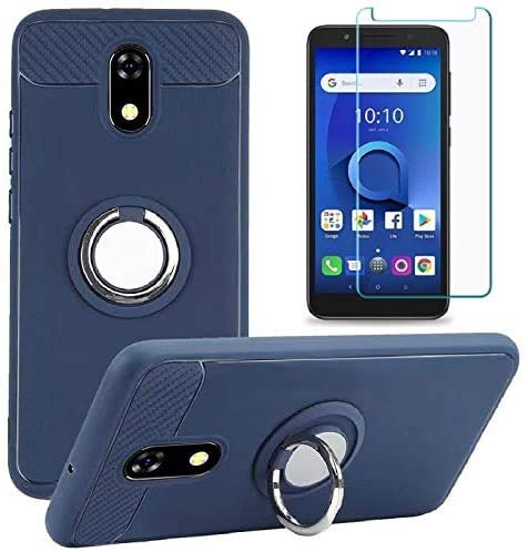 BLU View 2 Phone Case with Tempered Glass Screen Protector, Rotating Ring [Magnetic Car Mount] [Kickstand] Holder Soft TPU Protection Cover Case for BLU View 2 / B130DL (Blue)