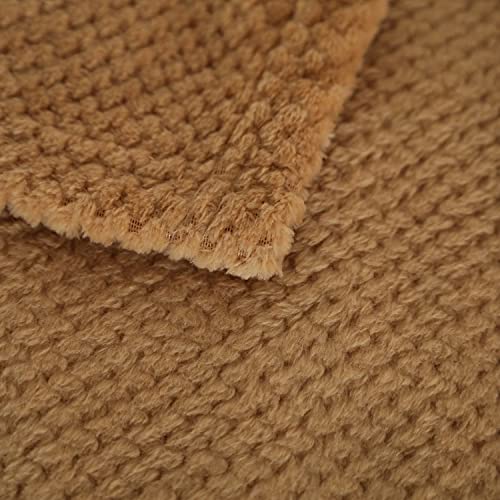 SOCHOW Flannel Fleece Throw Blanket with Super Soft Waffle Textured Patterns, No-Shedding Warm, Lightweight, Versatile for All Seasons, Perfect for Bed Sofa Couch (50 x 60 Inches), Camel