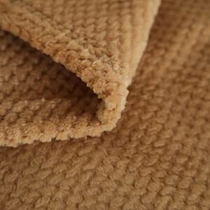 SOCHOW Flannel Fleece Throw Blanket with Super Soft Waffle Textured Patterns, No-Shedding Warm, Lightweight, Versatile for All Seasons, Perfect for Bed Sofa Couch (50 x 60 Inches), Camel