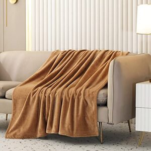 SOCHOW Flannel Fleece Throw Blanket with Super Soft Waffle Textured Patterns, No-Shedding Warm, Lightweight, Versatile for All Seasons, Perfect for Bed Sofa Couch (50 x 60 Inches), Camel