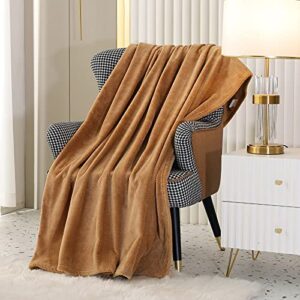 SOCHOW Flannel Fleece Throw Blanket with Super Soft Waffle Textured Patterns, No-Shedding Warm, Lightweight, Versatile for All Seasons, Perfect for Bed Sofa Couch (50 x 60 Inches), Camel