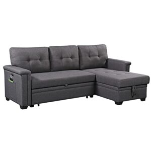 lilola home nathan dark gray reversible sleeper sectional sofa with storage chaise, usb charging ports and pocket