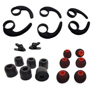 earbud kits 3 pairs (lms) earhooks universal ear fins,3 pairs (lms) premium memory foam earbuds tips, 3 pairs (lms) eartips silicone replacement earbuds tips, 2 pcs cord clips for in ear earbud