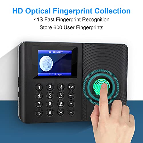 JIAN BOLAND Fingerprint Time Clock, Time Clocks for Employees Small Business, Clock in and Out Machine for Employees with Fingerprint, PIN No Monthly Fees with 8G U-Disk