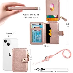 M-Plateau，Card Holder with Zipper Coin Purse,Phone Wallet with Cell Phone Lanyard for Most of Smart Cell Phones (Rose Pink)