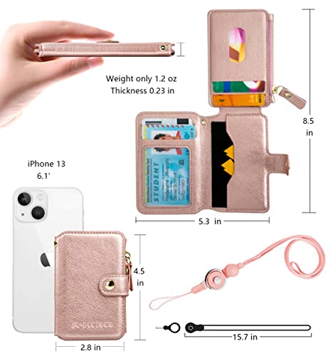M-Plateau，Card Holder with Zipper Coin Purse,Phone Wallet with Cell Phone Lanyard for Most of Smart Cell Phones (Rose Pink)
