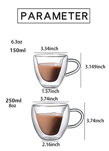 PCduoduo Heart Shaped Cup，Heat resistant creative double layer heart cup cup clear glass milk cup tea milk cup cup coffee cup (8oz/240ML)