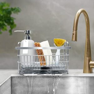 soon neat kitchen sink caddy - kitchen sink organizer - quick draining, stainless steel tray