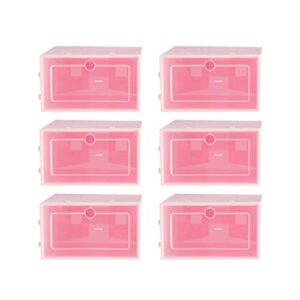 cabilock 6pcs transparent pink shoe box stackable foldable storage shoe box clear plastic shoe boxes dust proof shoes boxes for home room sneakers high heels slippers