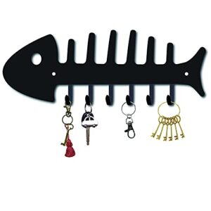 creatcabin fishbone key holder hanger towel rack organizer with 6 hooks wall mounted decorative for wall bathroom kitchen entryway door including screws and anchors 10.6" x 3.9"