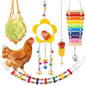 woiworco 5 packs chicken toys, chicken xylophone toy for hens, chicken mirror toys, chicken ladders swing toys and vegetable hanging feeder chicken coop accessories