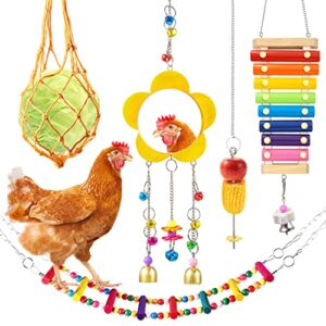 Woiworco 5 Packs Chicken Toys, Chicken Xylophone Toy for hens, Chicken Mirror Toys, Chicken Ladders Swing Toys and Vegetable Hanging Feeder Chicken Coop Accessories