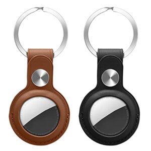 laudtec airtag case leather key ring 2 packs, airtag keychain protective cover for apple airtag finder location tracker airtags holder keyring loop anti-scratch for keys, backpacks, pet dog collar