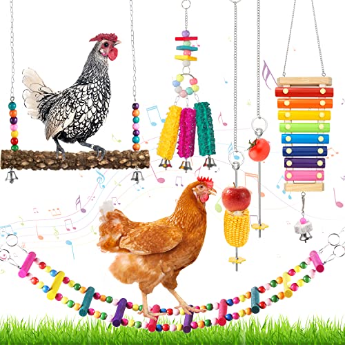 Woiworco 6 Packs Chicken Toys for Coop, Chicken Xylophone Toy for Hens, Chicken Ladder Swing Toys, Chicken Pecking Toys, and Vegetable Hanging Feeder for Chicken Bird Parrot Chicken Coop Accessories