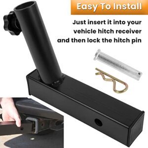 Universal Hitch Mount Flag Pole Holder Flagpole Bracket for Jeep Trailer Car Truck SUV RV Pickup Camper Fits Standard 2 inch Hitch Receivers with Anti-Wobble Screw Heavy Duty Black Powder (Single)